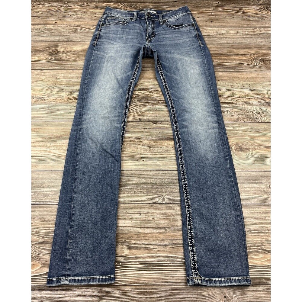 Buckle BKE Mason Taper Leg Jeans Mens 30x33.5" Blue Denim Whiskering Stretch